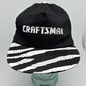 Vintage Craftsman Hat Cap Snap Back Black White Zebra Brim Mens Made USA 90s